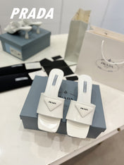 PRA BRUSHED LEATHER HEELED SLIDES WHITE