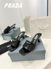 PRA BRUSHED LEATHER HEELED SLIDES BLACK