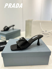 PRA BRUSHED LEATHER HEELED SLIDES BLACK