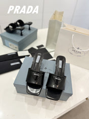 PRA BRUSHED LEATHER HEELED SLIDES BLACK