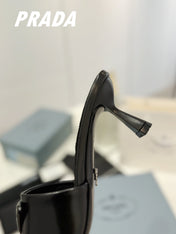 PRA BRUSHED LEATHER HEELED SLIDES BLACK