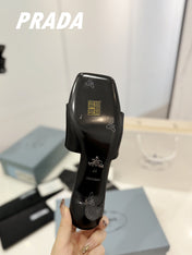 PRA BRUSHED LEATHER HEELED SLIDES BLACK