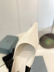 PRA MID - HEELS WHITE AND BLACK LAMBSKIN WITH BOW