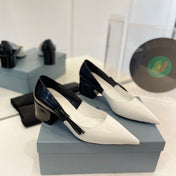 PRA MID - HEELS WHITE AND BLACK LAMBSKIN WITH BOW