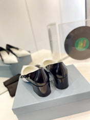 PRA MID - HEELS WHITE AND BLACK LAMBSKIN WITH BOW