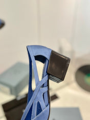 PRA STRAP CUT-OUT PUMPS CERULEAN SATIN