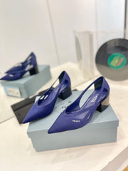 PRA STRAP CUT-OUT PUMPS NAVY SATIN