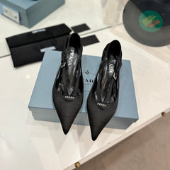 PRA STRAP CUT-OUT PUMPS BLACK SATIN