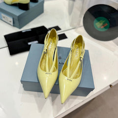 PRA STRAP CUT-OUT PUMPS PASTEL YELLOW CALFSKIN