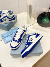 PRA DOWNTOWN PERFORATED SNEAKERS WHITE AND COBALT CALFSKIN