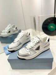 PRA DOWNTOWN PERFORATED SNEAKERS WHITE AND SILVER CALFSKIN