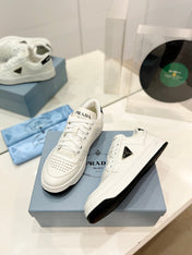 PRA DOWNTOWN PERFORATED SNEAKERS WHITE AND BLACK LOGO CALFSKIN