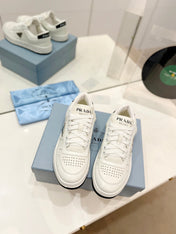 PRA DOWNTOWN PERFORATED SNEAKERS WHITE AND BLACK LOGO CALFSKIN