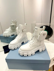 PRA MONOLITH BRUSHED AND RE-NYLON BOOTS WITH POUCH WHITE CALFSKIN