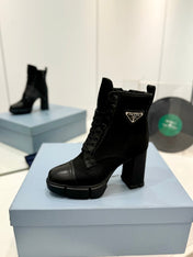 PRA RE-NYLON AND LEATHER BOOTIES BLACK
