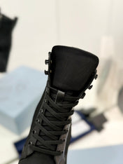 PRA RE-NYLON AND LEATHER BOOTIES BLACK