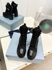 PRA BRUSHED LEATHER AND RE-NYLON LACED BOOTIES BLACK