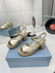 PRADA 26S HEELED SANDALS 70MM IN GOLD CALFSKIN