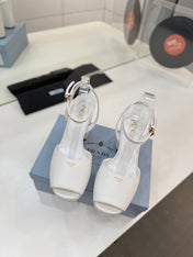 PRADA 26S HEELED SANDALS 115MM IN WHITE CALFSKIN