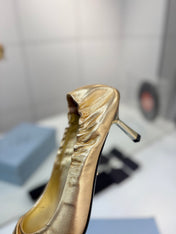 PRADA 26S PUMPS 55MM IN GOLD CALFSKIN WITH LOGO