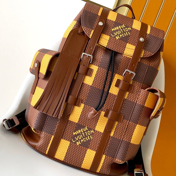 CHRISTOPHER BACKPACK 48 IN BROWN YELLOW DAMIER CANVAS