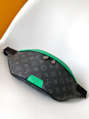 LV 25S DISCOVERY BUMBAG 44 IN BLACK NEON JADE MONOGRAM ECLIPSE CANVAS AND CALFSKIN
