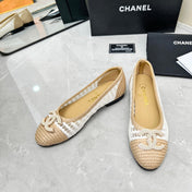 BALLET FLAT 10 MM IN WHITE MIX BEIGE RAFFIA