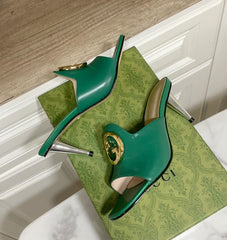 GG HIGH HEELS BLONDIE 75 IN GREEN LAMBSKIN WITH GOLD HARDWARE