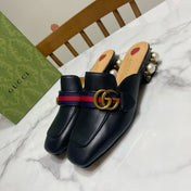 GG HEEL MULES 35 CM IN BLACK CALFSKIN WITH PEARL-EMBELLISHED SOLE