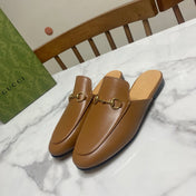 GG MULES IN BROWN LAMBSKIN GOLD HARD WARE
