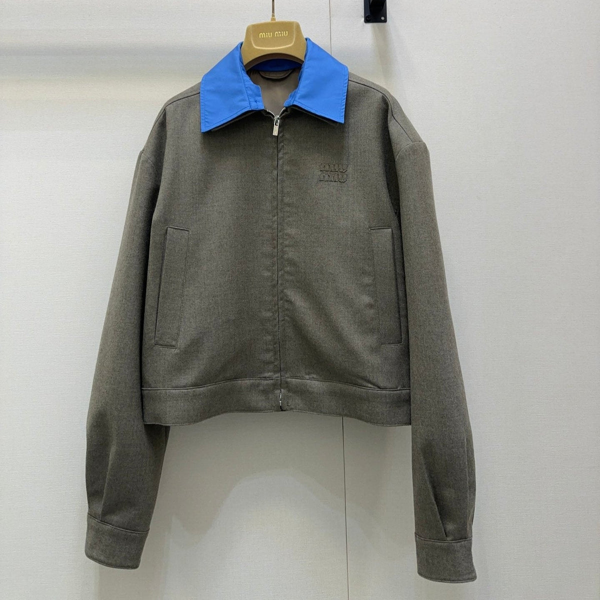 MIUMIU CONTRAST-FABRIC COLLAR JACKET STYLE 38