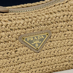 WOVEN HOBO BAG 23 IN BEIGE RAFFIA GOLD HARDWARE TRIANGLE LOGO