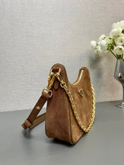 HOBO BAG 23 IN RUSSET BROWN SUEDE GOLD CHAIN