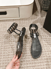 ALAIA SANDAL IN BLACK CALFSKN AND FILM WITH CRYSTAL