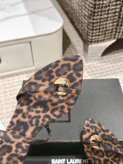 SL TANGER SLIDES LEOPARD SATIN