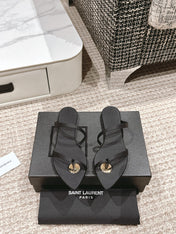 SL TANGER SLIDES BLACK SATIN