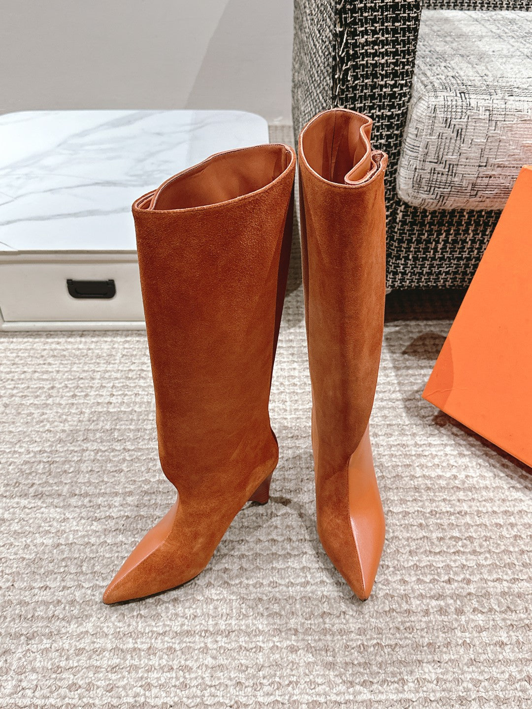 HILONA 6 CM BOOTS IN BRONZE BROWN CALFSKIN AND SUEDE