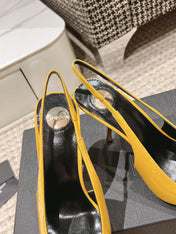 DUNE HIGH 10 CM SLINGBACK PUMPS IN CLASSIC YELLOW PATENT LEATHER WITH CRYSTAL
