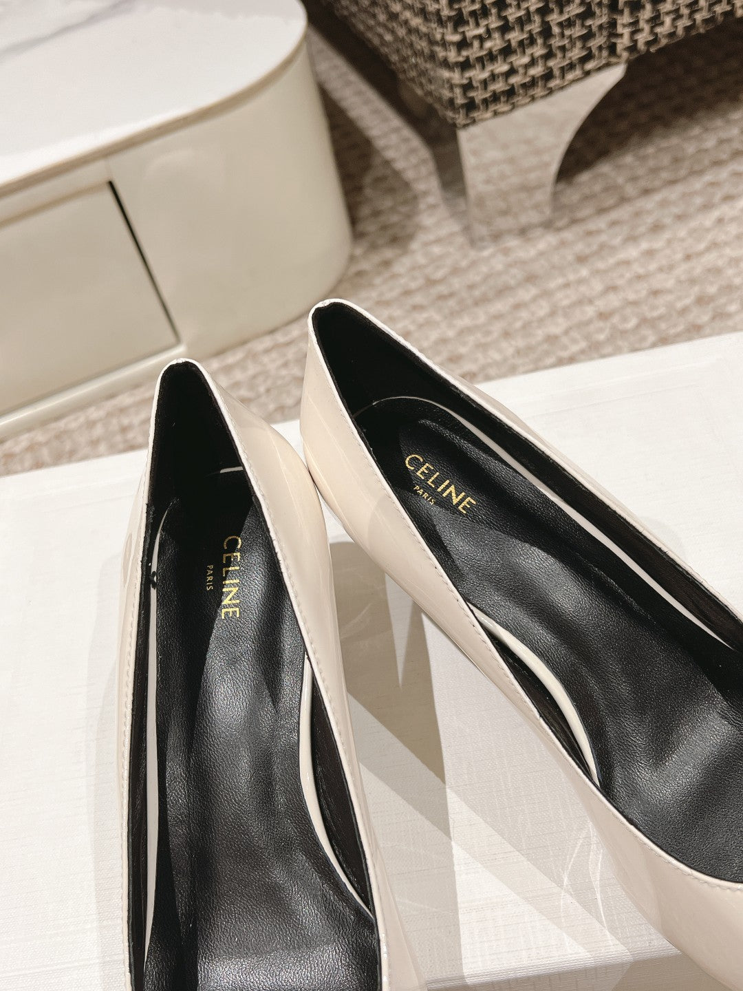 HIGH PUMP 5 CM IN WHITE PATENT CALFSKIN