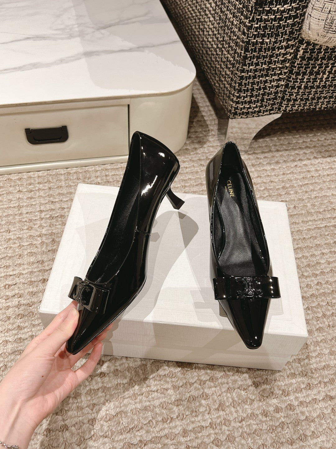 TRIOMPHE HIGH PUMP 5 CM IN BLACK PATENT CALFSKIN