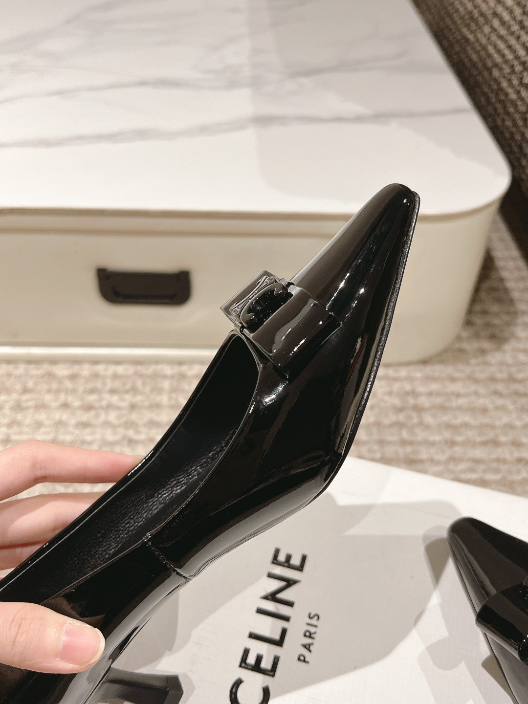 TRIOMPHE HIGH PUMP 5 CM IN BLACK PATENT CALFSKIN