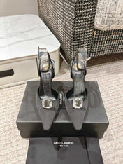 AIMÉE HIGH 75 MM SLINGBACK PUMPS IN BLACK SATIN WITH CRYSTAL