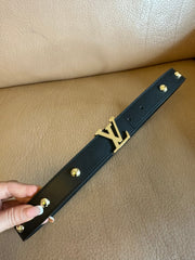 LV Initiales Studs 30mm Reversible Belt Gold Buckle Black Leather