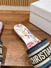 DIOR 26S SLIDE SANDALS IN MULTICOLOR BUTTERFLY PRINT LOGO STRAP