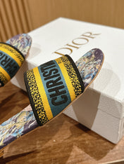 DIOR 26S SLIDE SANDALS IN PURPLE FLORAL MULTICOLOR LOGO STRAP