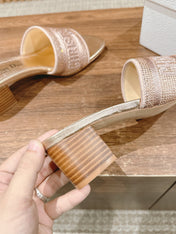 DIOR 26S D-CLUB EMBROIDERED HEELED SLIDES IN ROSE GOLD