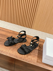 DIOR ADIORABLE SANDALS 25S IN BLACK FABRIC AND LAMBSKIN WITH PEARL DETAILING