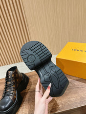 LV WOMEN CHELSEA BOOT IN BLACK MIX CHOCOLATE BROWN MONOGRAM CALFSKIN