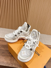 LV ARCHLIGHT SNEAKER IN WHITE MIX PALE GRAY CALFSKIN AND MONOGRAM DENIM