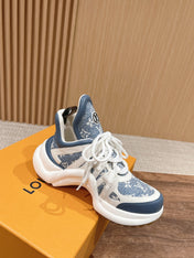 LV ARCHLIGHT SNEAKER IN WHITE MIX AEGEAN BLUE CALFSKIN AND MONOGRAM DENIM